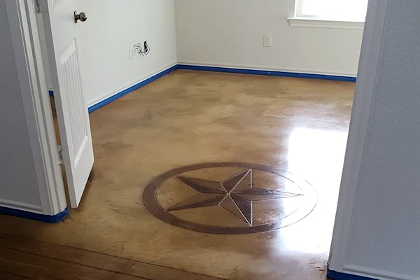 Decorated concrete bedroom floor.